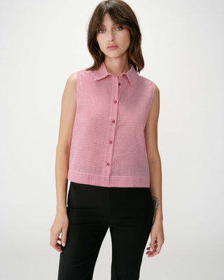 Sleeveless gingham cotton shirt rouge Windell