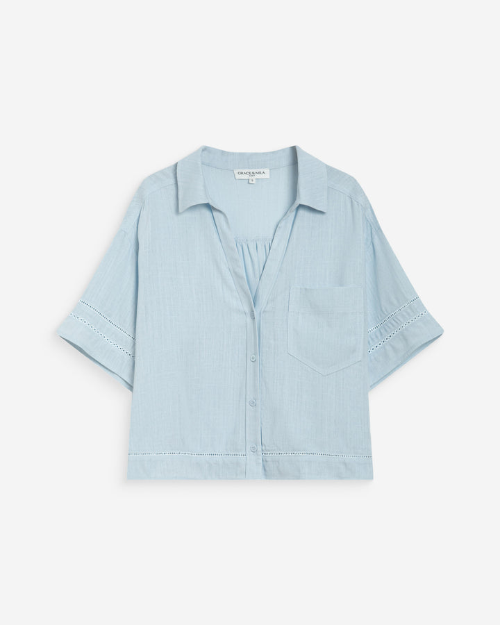 Loose short sleeve shirt with lace details ciel Winka