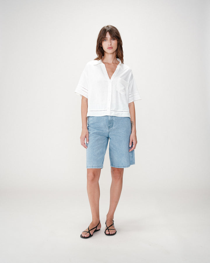 Chemise large manches courtes détails dentelle white Winka