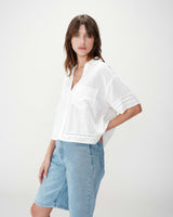 Chemise large manches courtes détails dentelle white Winka