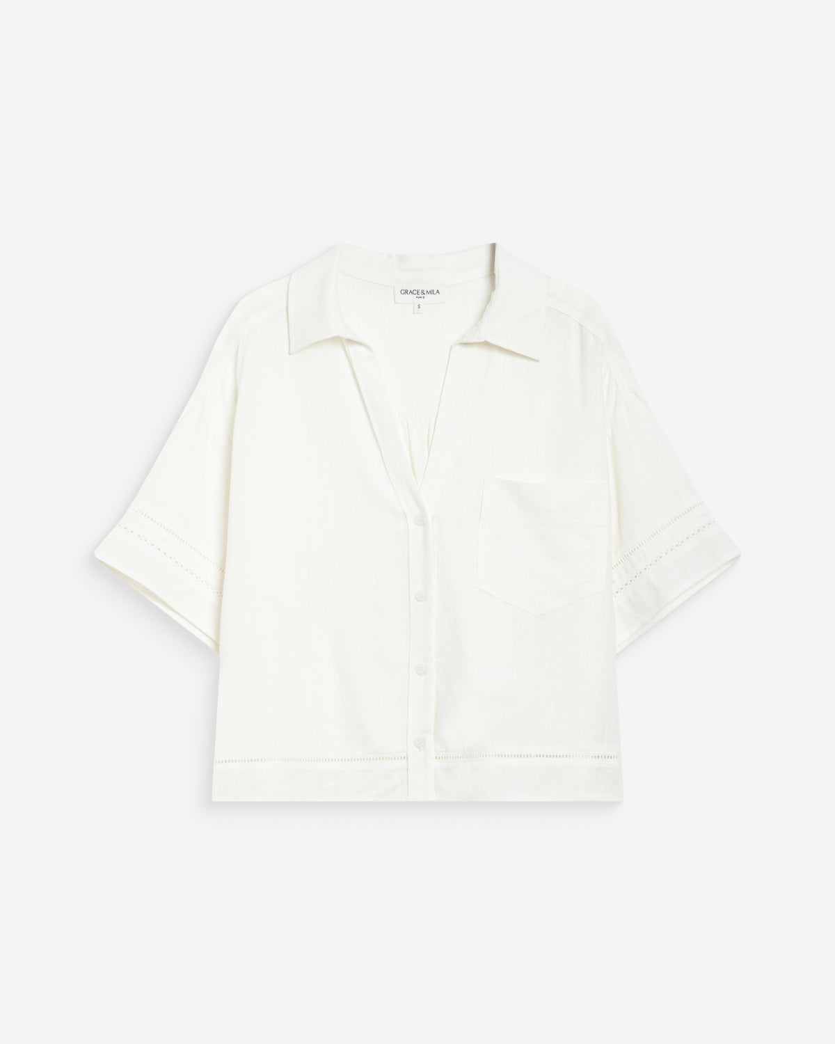 Chemise large manches courtes détails dentelle white Winka